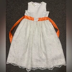 American Princess White Lace Dress with Orange Sash